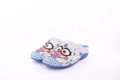 s`knöpfli Damen Hausschuh Pantolette Wechselfußbett Eulenmotiv blau S23 Z29403P