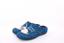 s`knöpfli Damen Hausschuh Pantolette Schaf- Motiv blau S23 Z29339P
