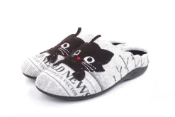 s`knöpfli Damen Hausschuh Pantolette Katzenmotiv Wechselfußbett grau S22 Z27587P