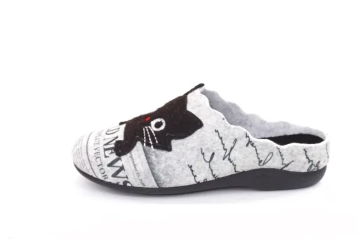 s`knöpfli Damen Hausschuh Pantolette Katzenmotiv Wechselfußbett grau S22 Z27587P