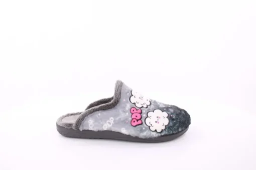 s`knöpfli Damen Hausschuh Pantolette Wolken- Motiv grau S23 X29315