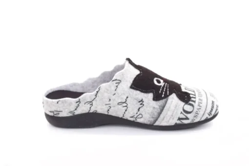 s`knöpfli Damen Hausschuh Pantolette Katzenmotiv Wechselfußbett grau S22 Z27587P