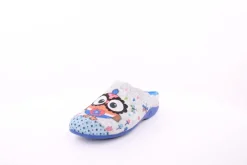 s`knöpfli Damen Hausschuh Pantolette Wechselfußbett Eulenmotiv blau S23 Z29403P