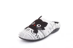 s`knöpfli Damen Hausschuh Pantolette Katzenmotiv Wechselfußbett grau S22 Z27587P