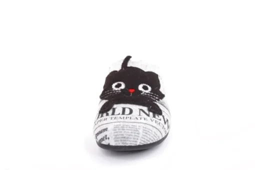 s`knöpfli Damen Hausschuh Pantolette Katzenmotiv Wechselfußbett grau S22 Z27587P
