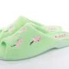 s`knöpfli Damen Pantolette Hausschuh Frottee Flamingo- Motiv grün S13 Z28814