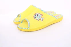 s`knöpfli Damen Pantolette Hausschuh Frottee Fisch- Motiv gelb S13 X27462