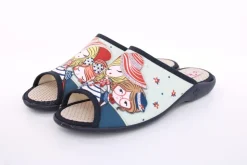 s`knöpfli Damen Pantolette Hausschuh Motiv blau S13 Z28827