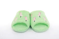 s`knöpfli Damen Pantolette Hausschuh Frottee Flamingo- Motiv grün S13 Z28814