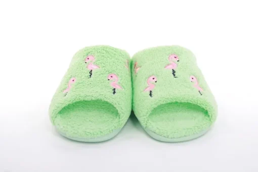 s`knöpfli Damen Pantolette Hausschuh Frottee Flamingo- Motiv grün S13 Z28814