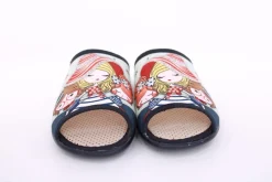 s`knöpfli Damen Pantolette Hausschuh Motiv blau S13 Z28827