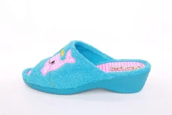 s`knöpfli Damen Pantolette Hausschuh Frottee Motiv- Druck blau S13 K27314