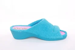 s`knöpfli Damen Pantolette Hausschuh Frottee Motiv- Druck blau S13 K27314