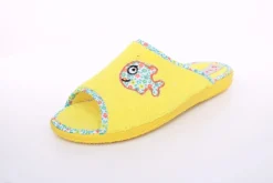 s`knöpfli Damen Pantolette Hausschuh Frottee Fisch- Motiv gelb S13 X27462