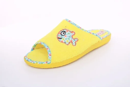 s`knöpfli Damen Pantolette Hausschuh Frottee Fisch- Motiv gelb S13 X27462