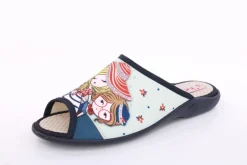 s`knöpfli Damen Pantolette Hausschuh Motiv blau S13 Z28827