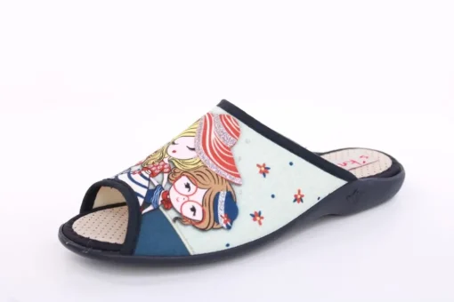 s`knöpfli Damen Pantolette Hausschuh Motiv blau S13 Z28827