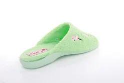 s`knöpfli Damen Pantolette Hausschuh Frottee Flamingo- Motiv grün S13 Z28814