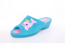 s`knöpfli Damen Pantolette Hausschuh Frottee Motiv- Druck blau S13 K27314