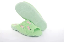 s`knöpfli Damen Pantolette Hausschuh Frottee Flamingo- Motiv grün S13 Z28814
