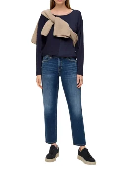 s.Oliver Damen Sweatshirt Rippstruktur weiß, blau S23 2136402