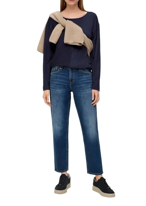 s.Oliver Damen Sweatshirt Rippstruktur weiß, blau S23 2136402