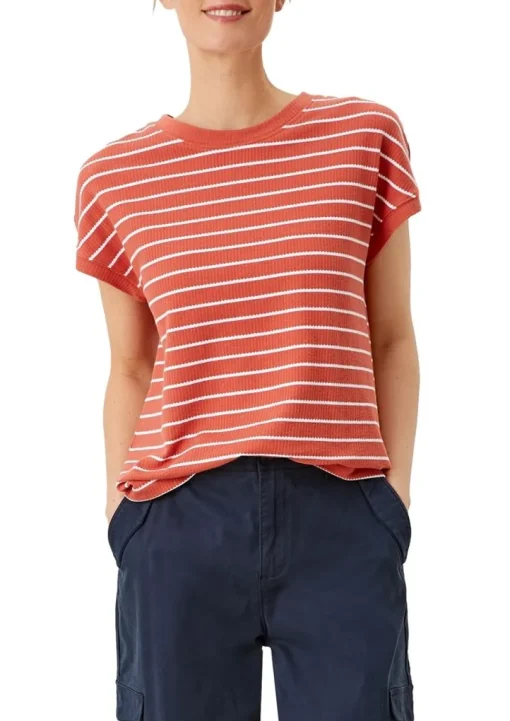 s.Oliver Damen  T-Shirt überschnittene Schulter Streifen rot blau S12 2112331