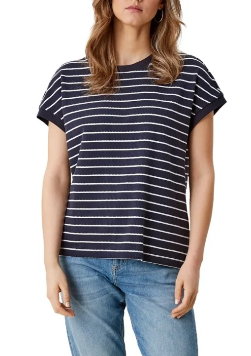 s.Oliver Damen  T-Shirt überschnittene Schulter Streifen rot blau S12 2112331