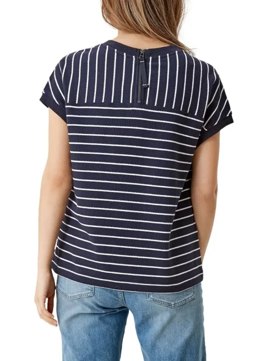 s.Oliver Damen  T-Shirt überschnittene Schulter Streifen rot blau S12 2112331