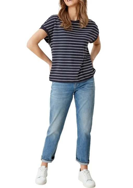 s.Oliver Damen  T-Shirt überschnittene Schulter Streifen rot blau S12 2112331