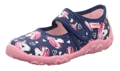 superfit Kinder Hausschuh BONNY Klettverschluss DUNKELBLAU EINHÖRNER 1-800283-8090