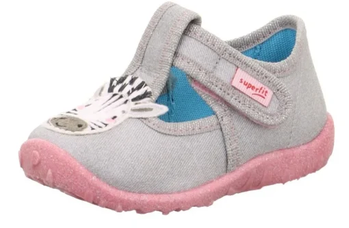 superfit Kinder Hausschuh SPOTTY Klettverschluss GRAU mit ZEBRA 1-009256-2030
