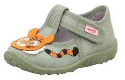 superfit Kinder Hausschuh SPOTTY Klettverschluss HELLGRÜN mit TIGER 1-009256-7500