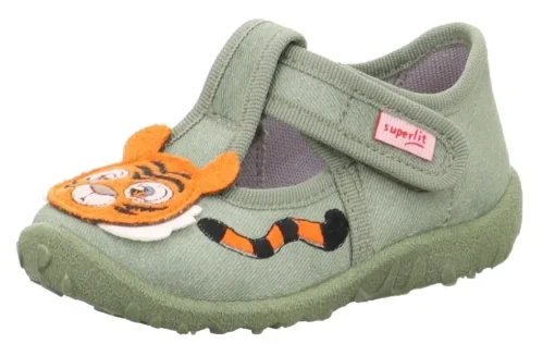 superfit Kinder Hausschuh SPOTTY Klettverschluss HELLGRÜN mit TIGER 1-009256-7500