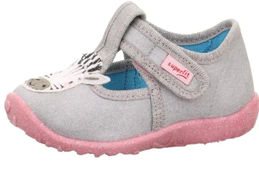 superfit Kinder Hausschuh SPOTTY Klettverschluss GRAU mit ZEBRA 1-009256-2030
