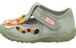 superfit Kinder Hausschuh SPOTTY Klettverschluss HELLGRÜN mit TIGER 1-009256-7500