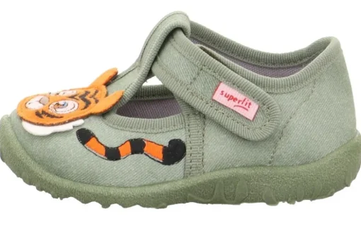 superfit Kinder Hausschuh SPOTTY Klettverschluss HELLGRÜN mit TIGER 1-009256-7500