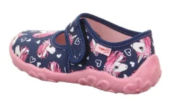 superfit Kinder Hausschuh BONNY Klettverschluss DUNKELBLAU EINHÖRNER 1-800283-8090
