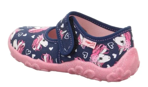 superfit Kinder Hausschuh BONNY Klettverschluss DUNKELBLAU EINHÖRNER 1-800283-8090