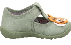 superfit Kinder Hausschuh SPOTTY Klettverschluss HELLGRÜN mit TIGER 1-009256-7500