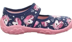 superfit Kinder Hausschuh BONNY Klettverschluss DUNKELBLAU EINHÖRNER 1-800283-8090