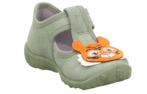 superfit Kinder Hausschuh SPOTTY Klettverschluss HELLGRÜN mit TIGER 1-009256-7500