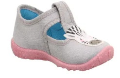 superfit Kinder Hausschuh SPOTTY Klettverschluss GRAU mit ZEBRA 1-009256-2030