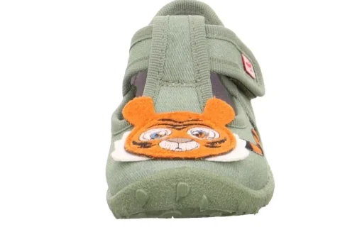 superfit Kinder Hausschuh SPOTTY Klettverschluss HELLGRÜN mit TIGER 1-009256-7500