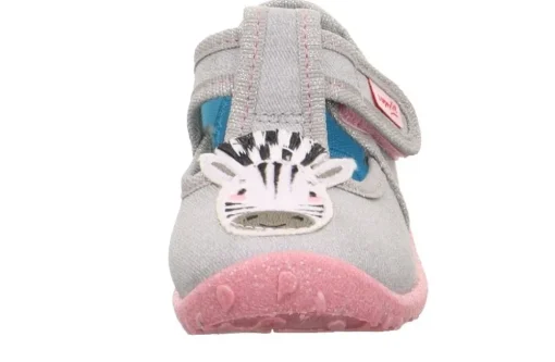 superfit Kinder Hausschuh SPOTTY Klettverschluss GRAU mit ZEBRA 1-009256-2030