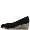 Tamaris Damen Keilpumps Leder TOUCHit- Fußbett Anti Slide Bastverzierung schwarz S14 1-22303-42