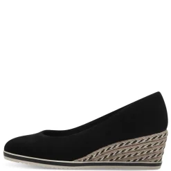 Tamaris Damen Keilpumps Leder TOUCHit- Fußbett Anti Slide Bastverzierung schwarz S14 1-22303-42