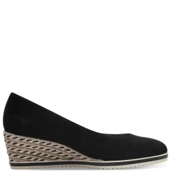 Tamaris Damen Keilpumps Leder TOUCHit- Fußbett Anti Slide Bastverzierung schwarz S14 1-22303-42