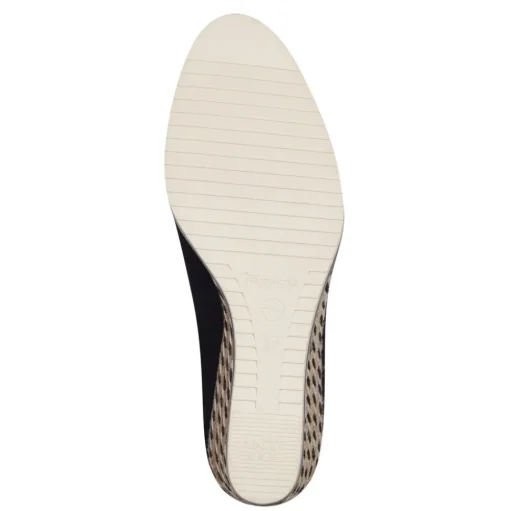Tamaris Damen Keilpumps Leder TOUCHit- Fußbett Anti Slide Bastverzierung schwarz S14 1-22303-42
