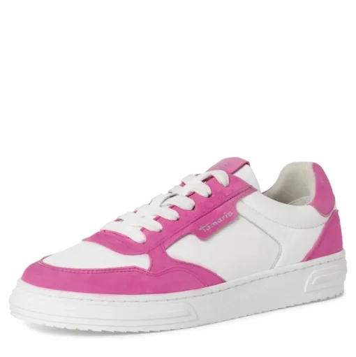 Tamaris Damen Sneaker Leder- Mix Wechselfußbett grün, pink S14 1-23617-42